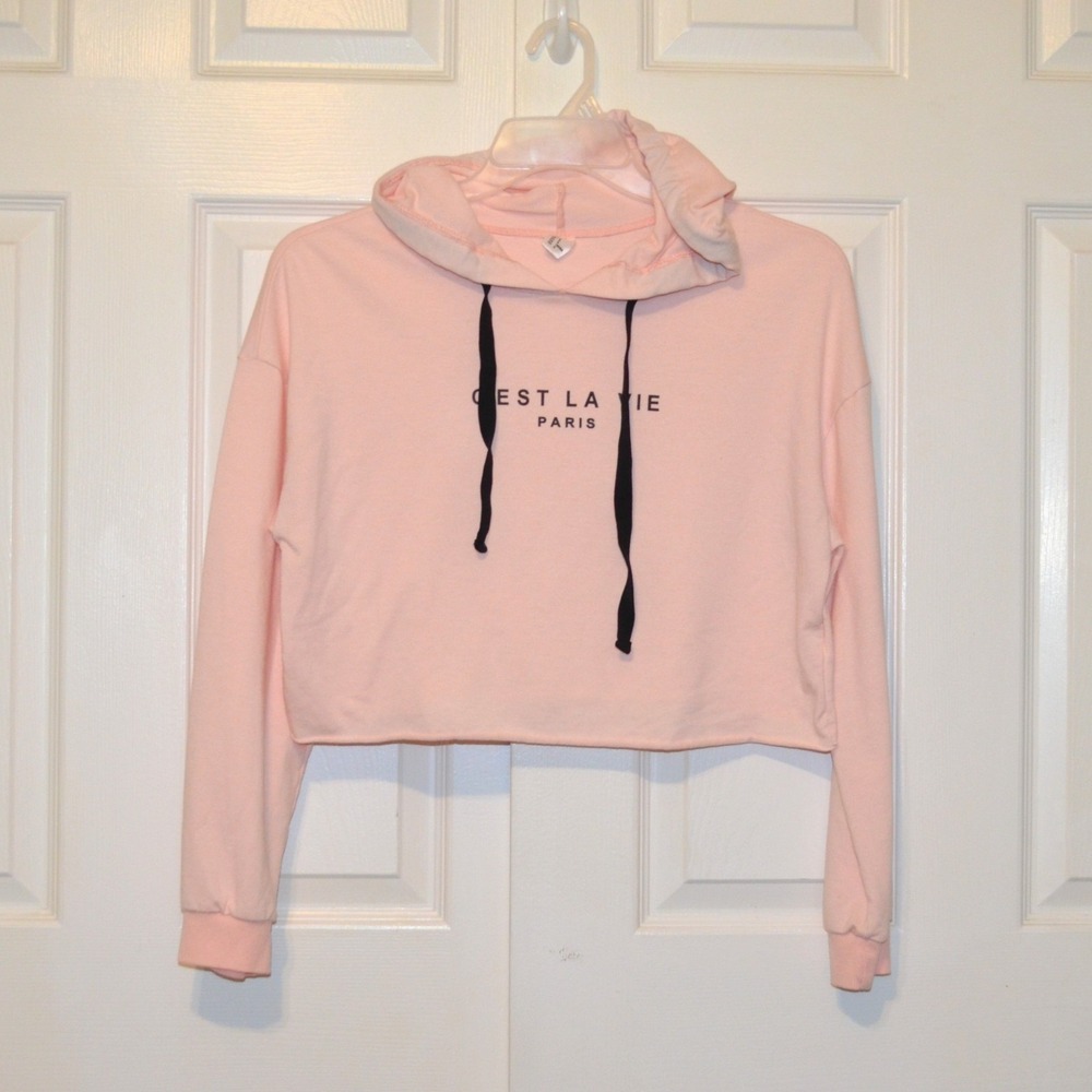 C'est La‎ Vie Boutique Pink Cropped Hoodie Paris Womens Size Small